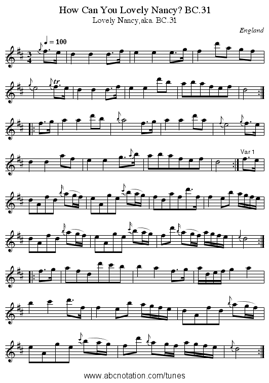 How Can You Lovely Nancy? BC.31 - staff notation