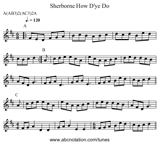 How D'ye Do, Sherborne - staff notation