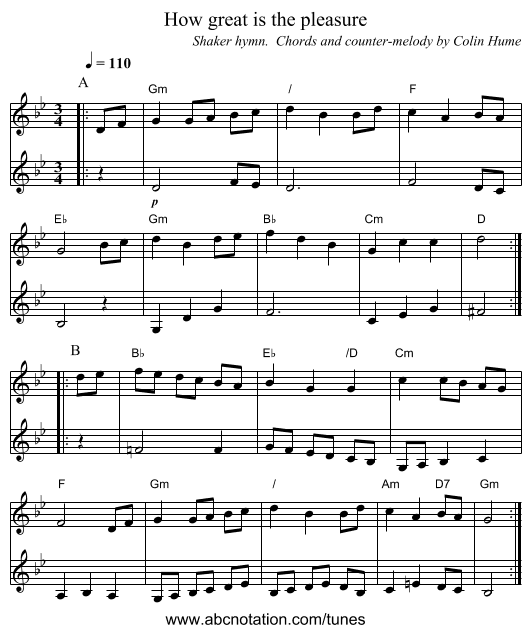 How great is the pleasure - staff notation