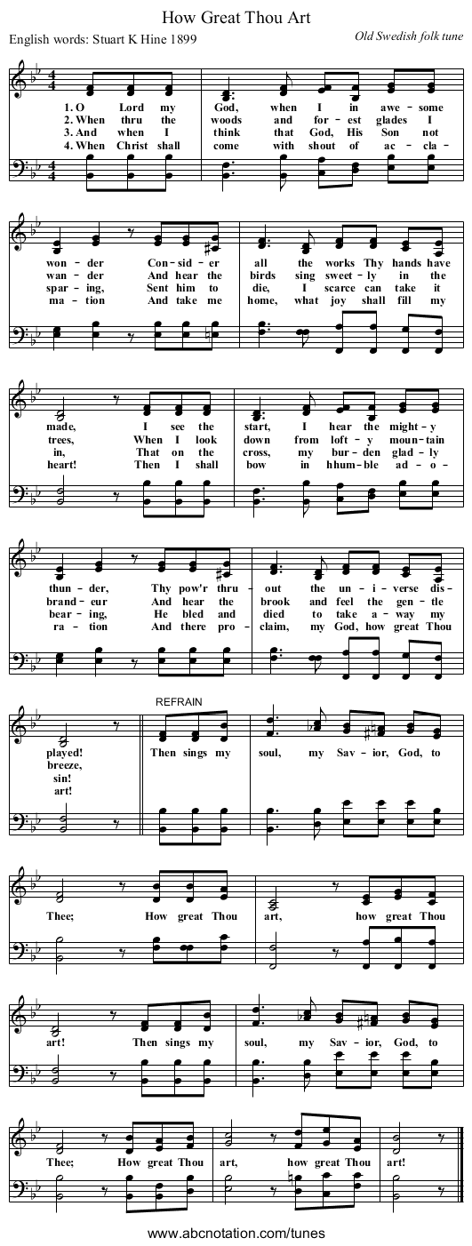 How Great Thou Art - staff notation