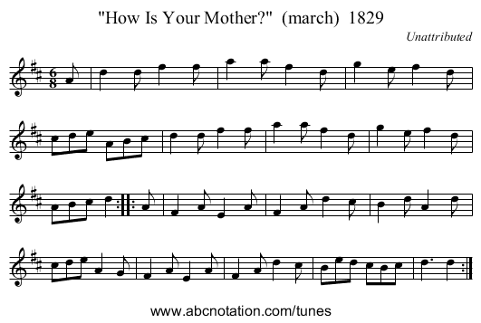 How Is Your Mother?  (march)  1829 - staff notation