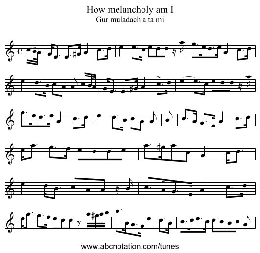 How melancholy am I - staff notation