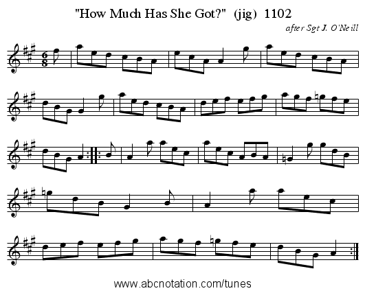 How Much Has She Got?  (jig)  1102 - staff notation