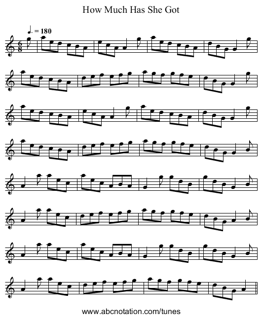 How Much Has She Got - staff notation
