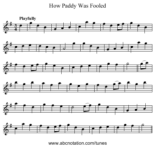 How Paddy Was Fooled - staff notation