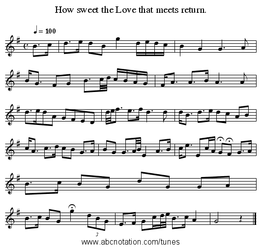 How sweet the Love that meets return. - staff notation
