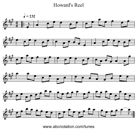 Howard's Reel - staff notation