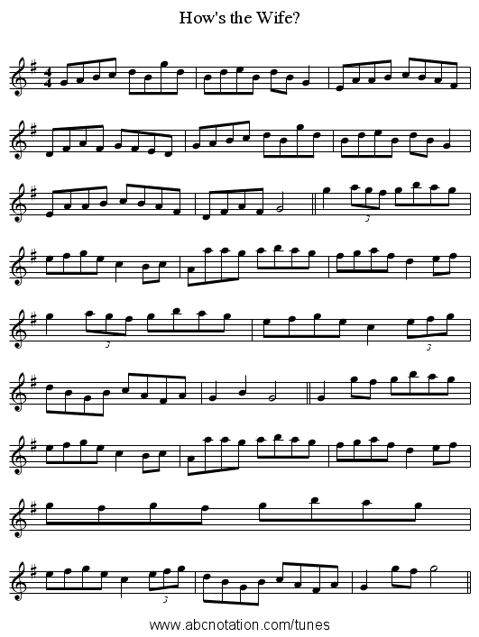 How's the Wife? - staff notation