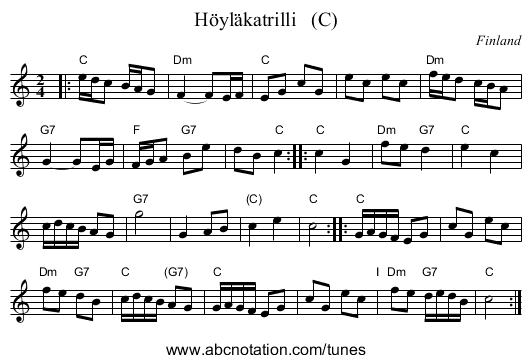 Höyläkatrilli (C) - staff notation