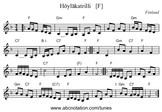H&ouml;yl&auml;katrilli   [F] - staff notation