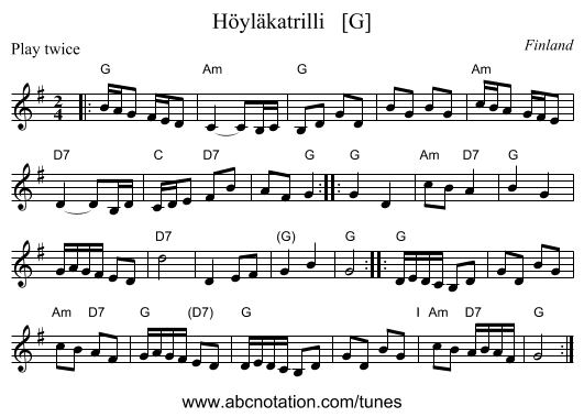 H&ouml;yl&auml;katrilli   [G] - staff notation