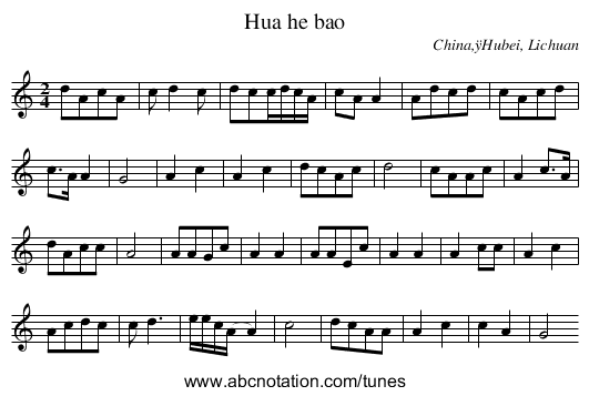 Hua he bao - staff notation