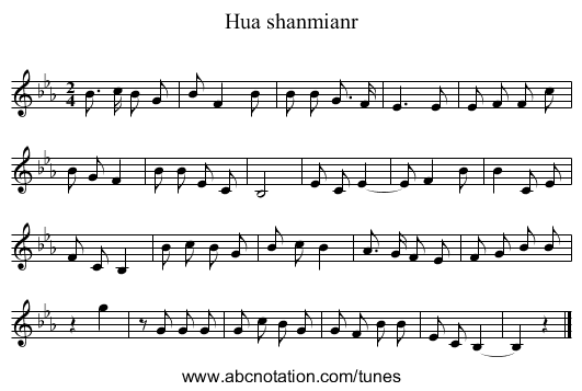 Hua shanmianr - staff notation