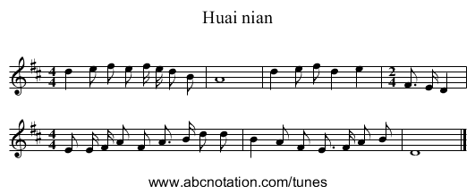 Huai nian - staff notation