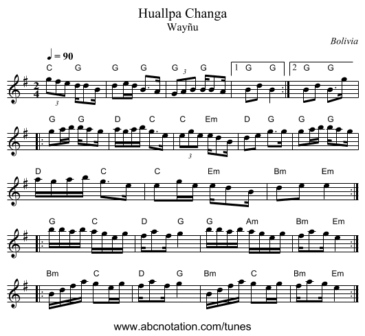 Huallpa Changa - staff notation