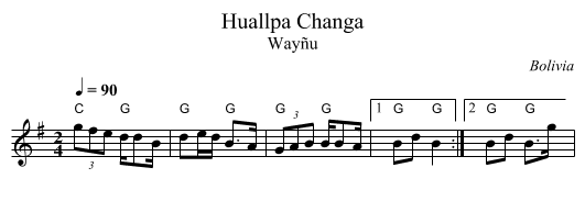 Huallpa Changa - staff notation
