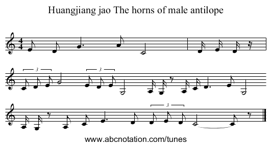 Huangjiang jao The horns of male antilope - staff notation