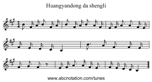 Huangyandong da shengli - staff notation
