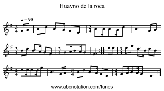 Huayno de la roca - staff notation