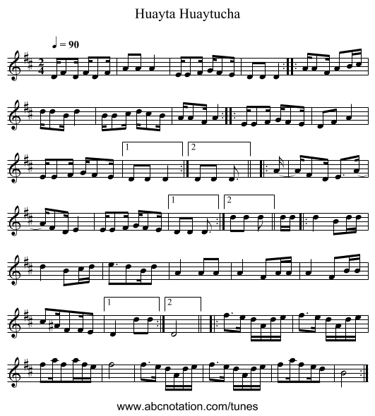 Huayta Huaytucha - staff notation