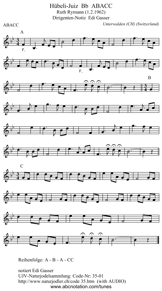 Hübeli-Juiz  Bb  ABACC - staff notation