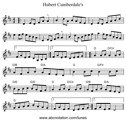 Hubert Cumberdale's - staff notation