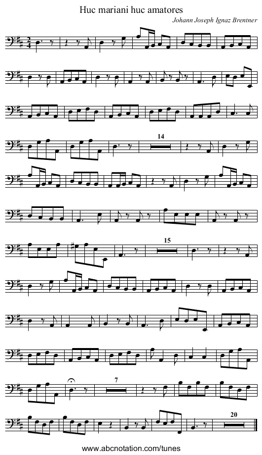 Huc mariani huc amatores - staff notation