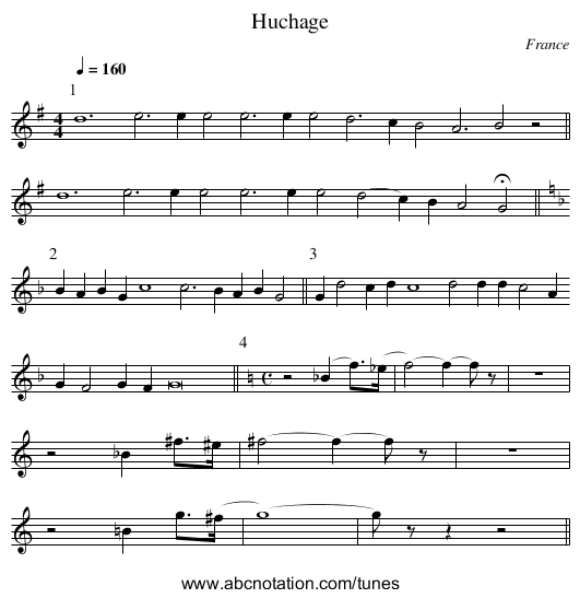 Huchage - staff notation