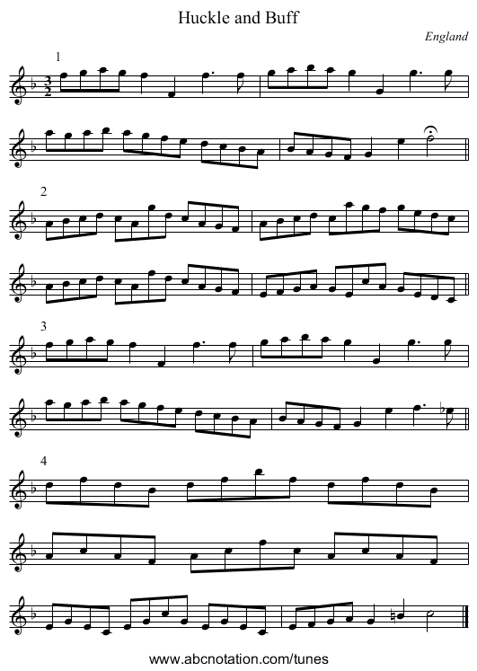 Huckle and Buff - staff notation