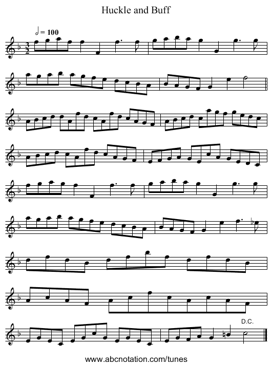 Huckle and Buff - staff notation