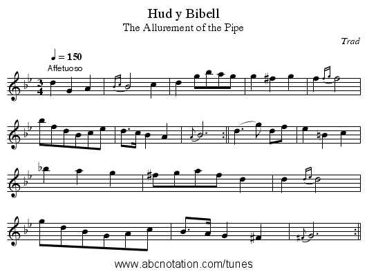 Hud y Bibell - staff notation