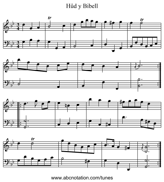 Hûd y Bibell - staff notation