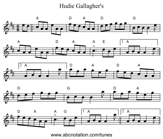 Hudie Gallagher's - staff notation