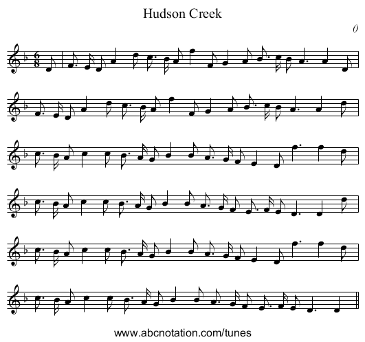 Hudson Creek - staff notation