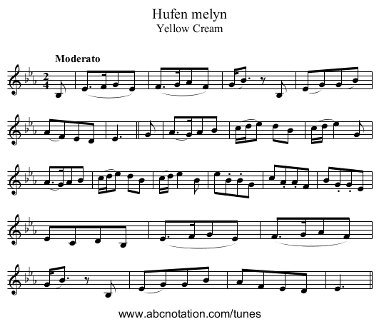 Hufen melyn - staff notation