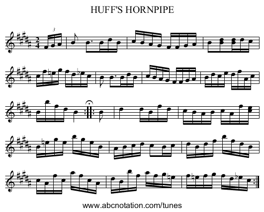 HUFF'S HORNPIPE - staff notation
