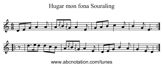 Hugar mon fona Souraling - staff notation