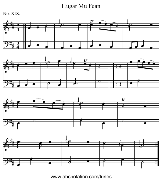 Hugar Mu Fean - staff notation