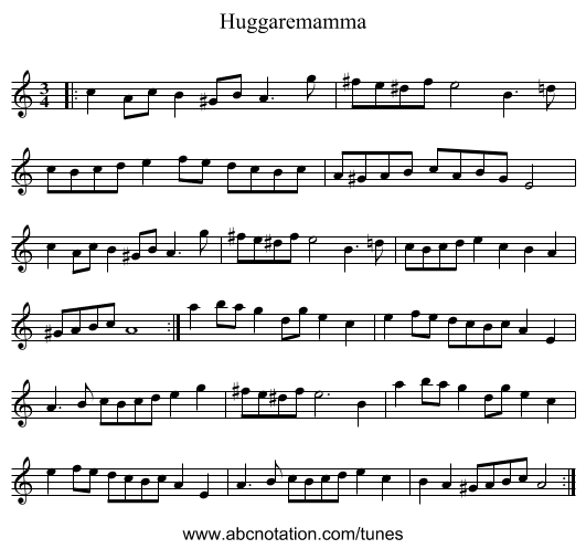 Huggaremamma - staff notation