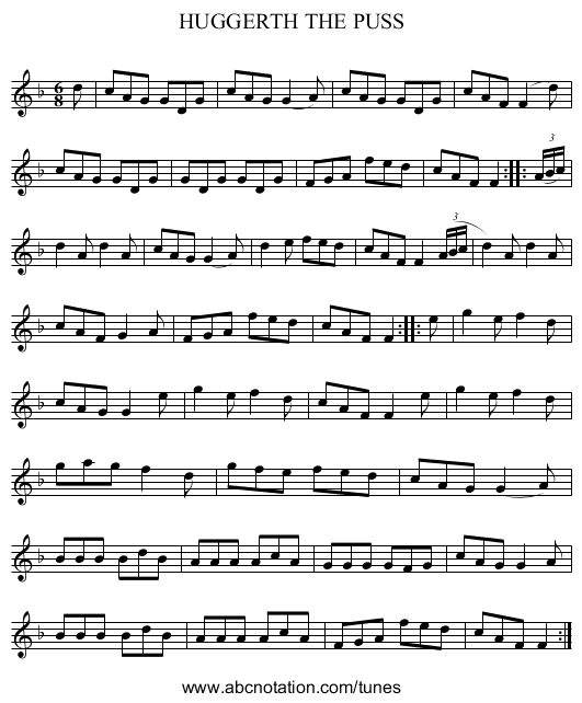 HUGGERTH THE PUSS - staff notation