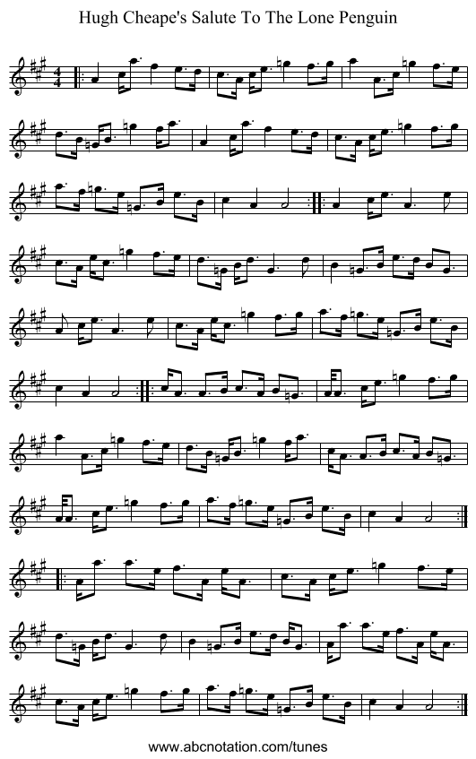 Hugh Cheape's Salute To The Lone Penguin - staff notation