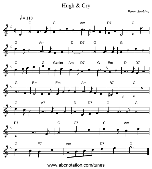 Hugh & Cry - staff notation