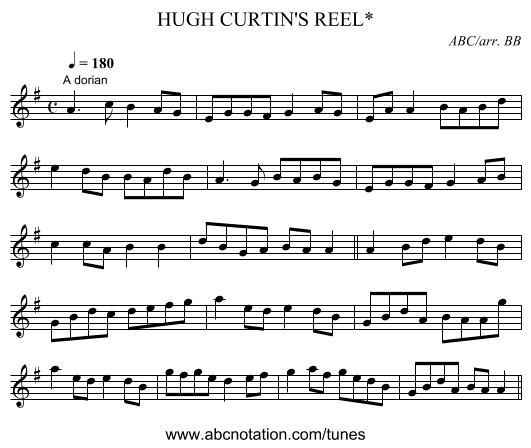 HUGH CURTIN'S REEL* - staff notation
