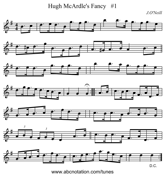 Hugh McArdle's Fancy   #1 - staff notation