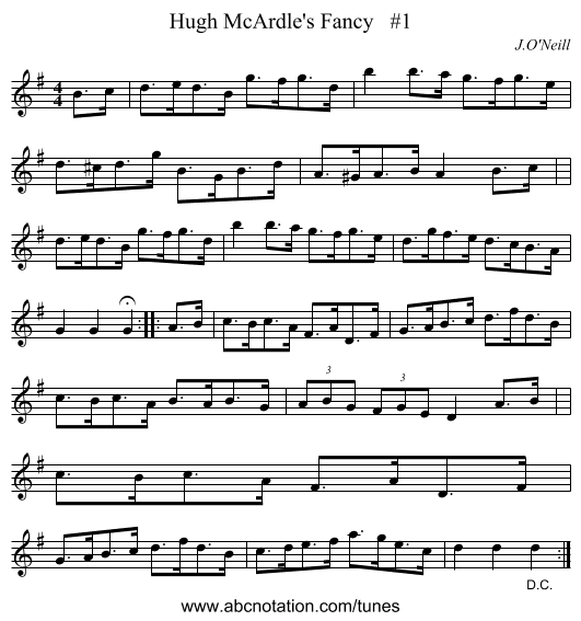 Hugh McArdle's Fancy   #1 - staff notation