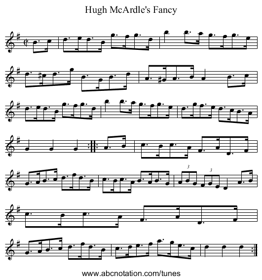 Hugh McArdle's Fancy - staff notation