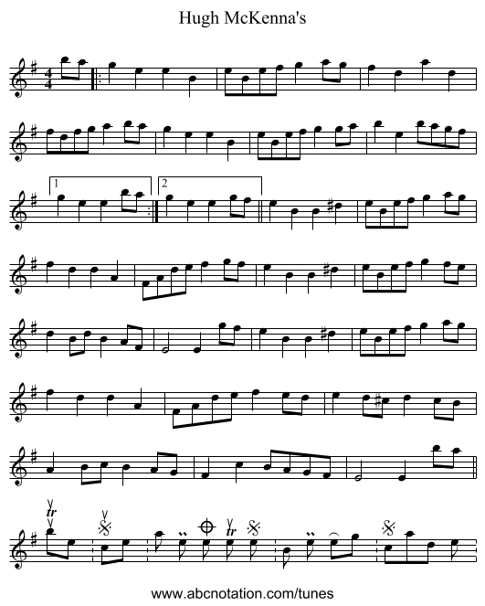 Hugh McKenna's - staff notation
