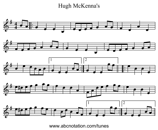 Hugh McKenna's - staff notation