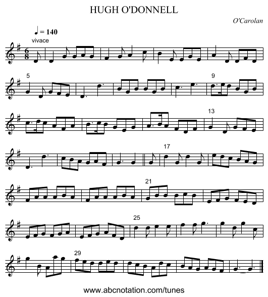 HUGH O'DONNELL - staff notation