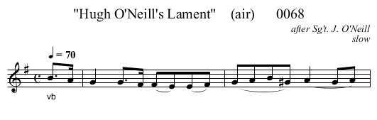 Hugh O'Neill's Lament    (air)      0068 - staff notation
